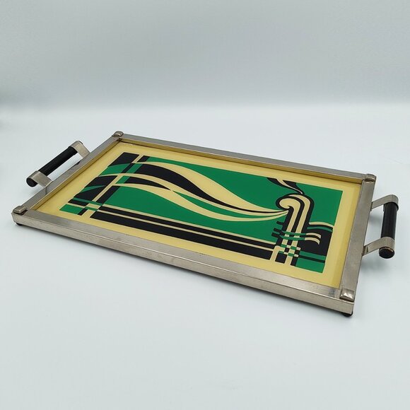 1930s Atonishing Green and Black Art Deco Tray. Made in USA - Picture 4 of 9